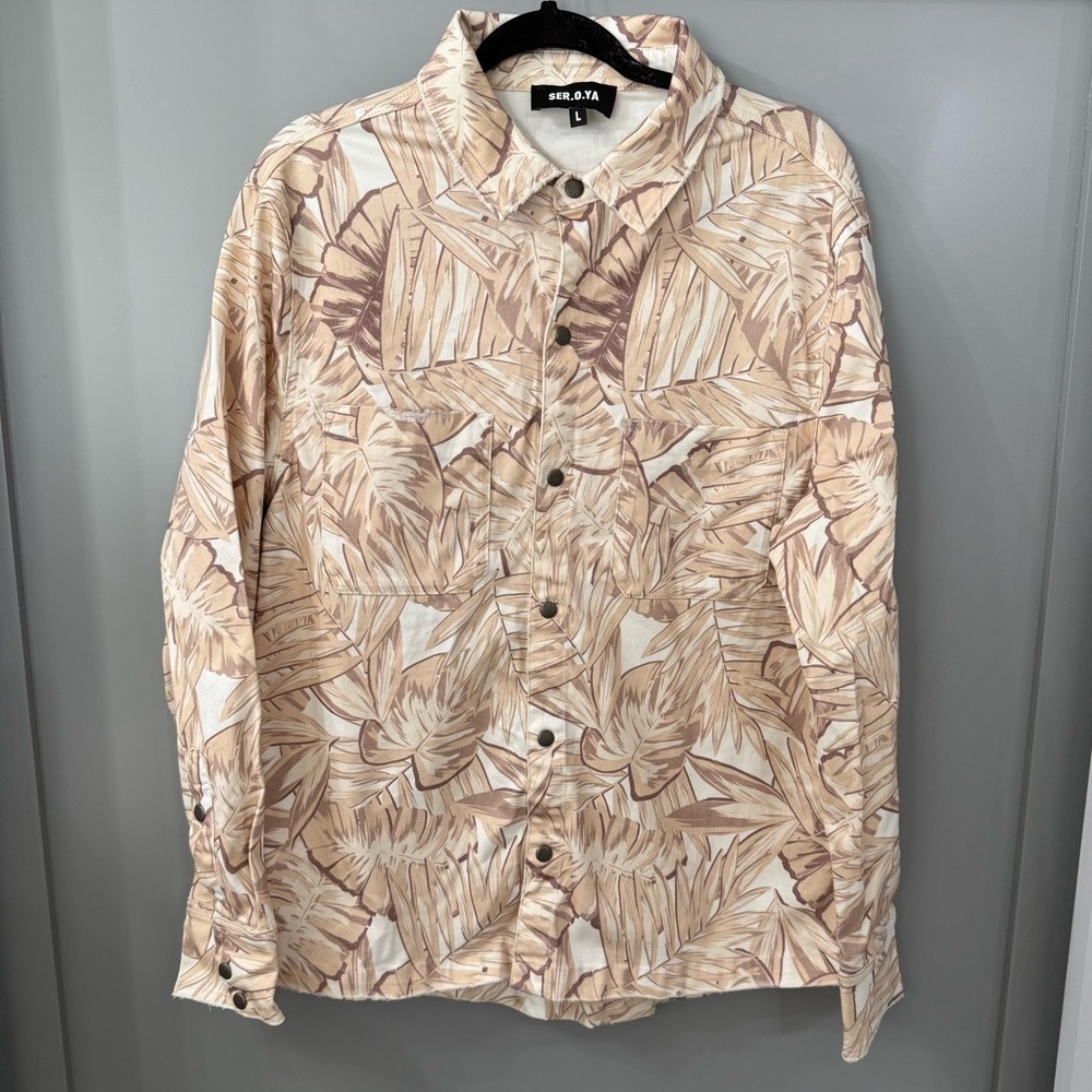 NWOT Ser.O.Ya Marcus Shirt Jacket Neautral Palm Leaf Pattern Size Large